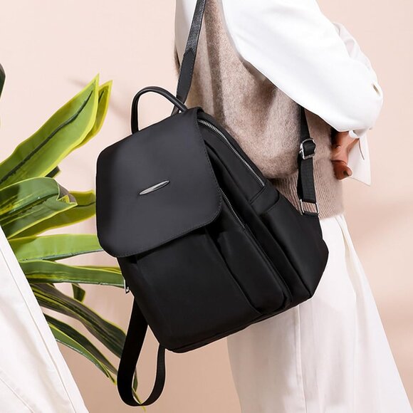 Mini Nylon Backpack for Women Lightweight Travel Purse B Black Small Trendy Bag - Picture 4 of 7